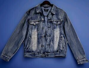 FUSAI Vintage Jean Jacket Women's Small Stone Washed Distressed ButtonUp Denim